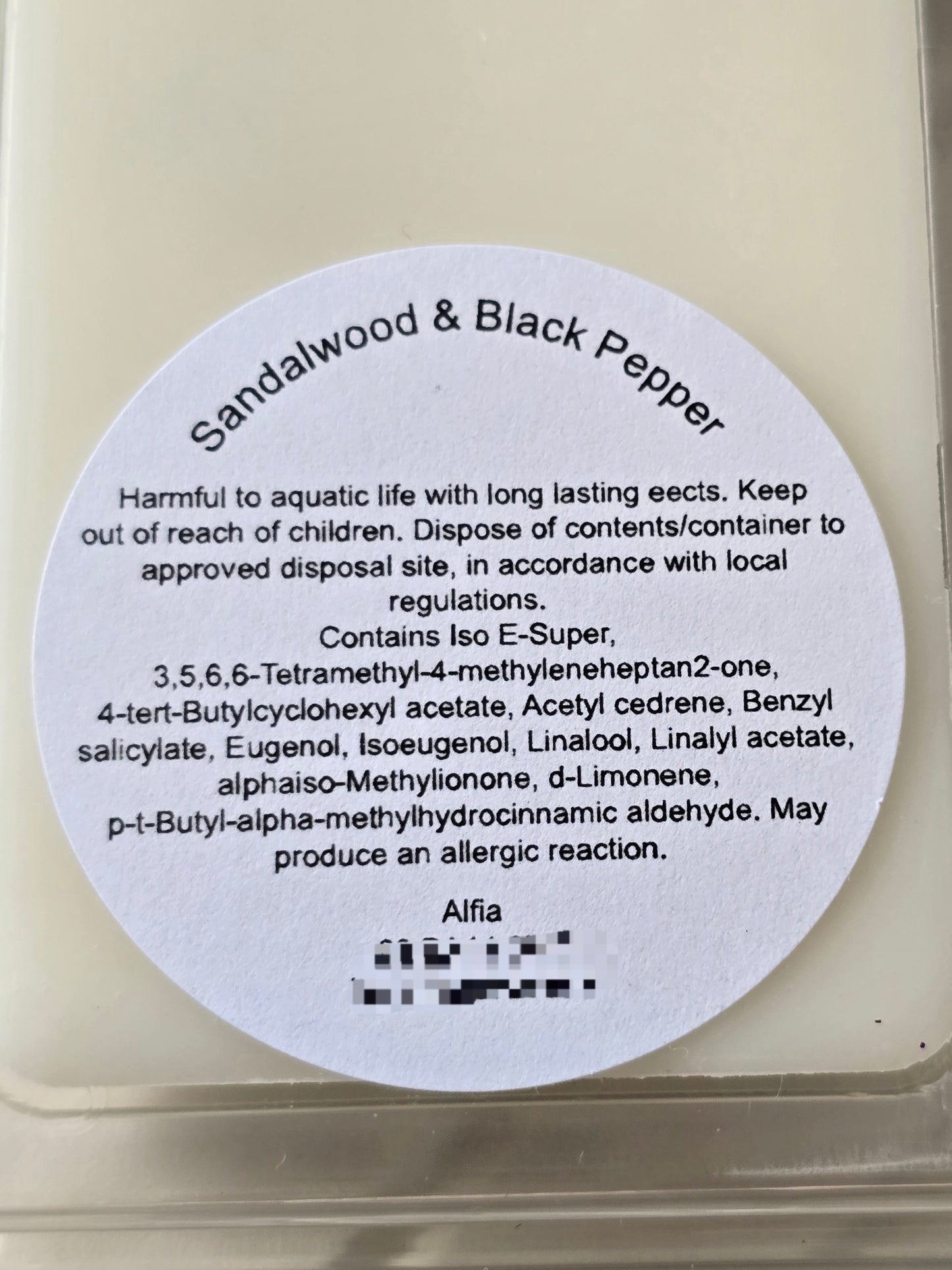 Sandalwood & Black Pepper Soy Wax Snap Bar - Alfia