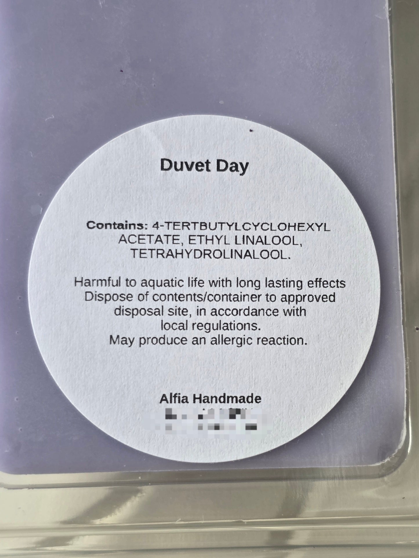 Duvet Day Soy Wax Melt Snap Bar - Cozy Relaxing Scent - Alfia
