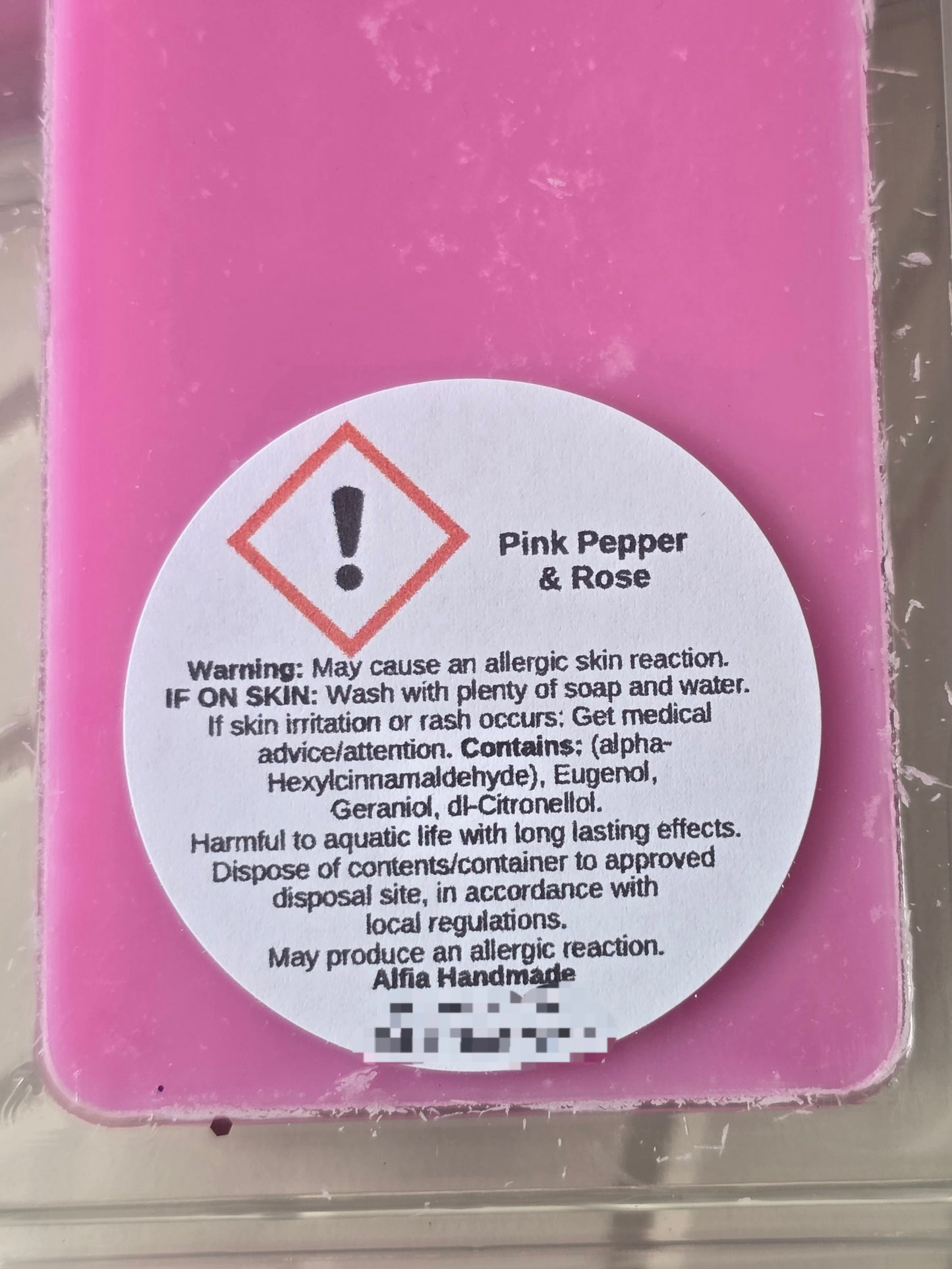 New Pink Pepper & Rose Soy Wax Melt Snap Bar - Floral - Highly Scented Melts - Alfia