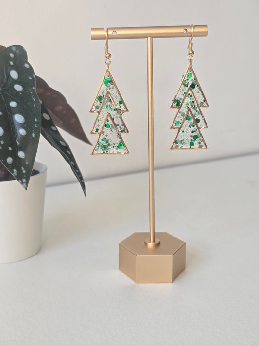 Glitter Resin Christmas Tree Earrings | Handmade Festive Jewellery