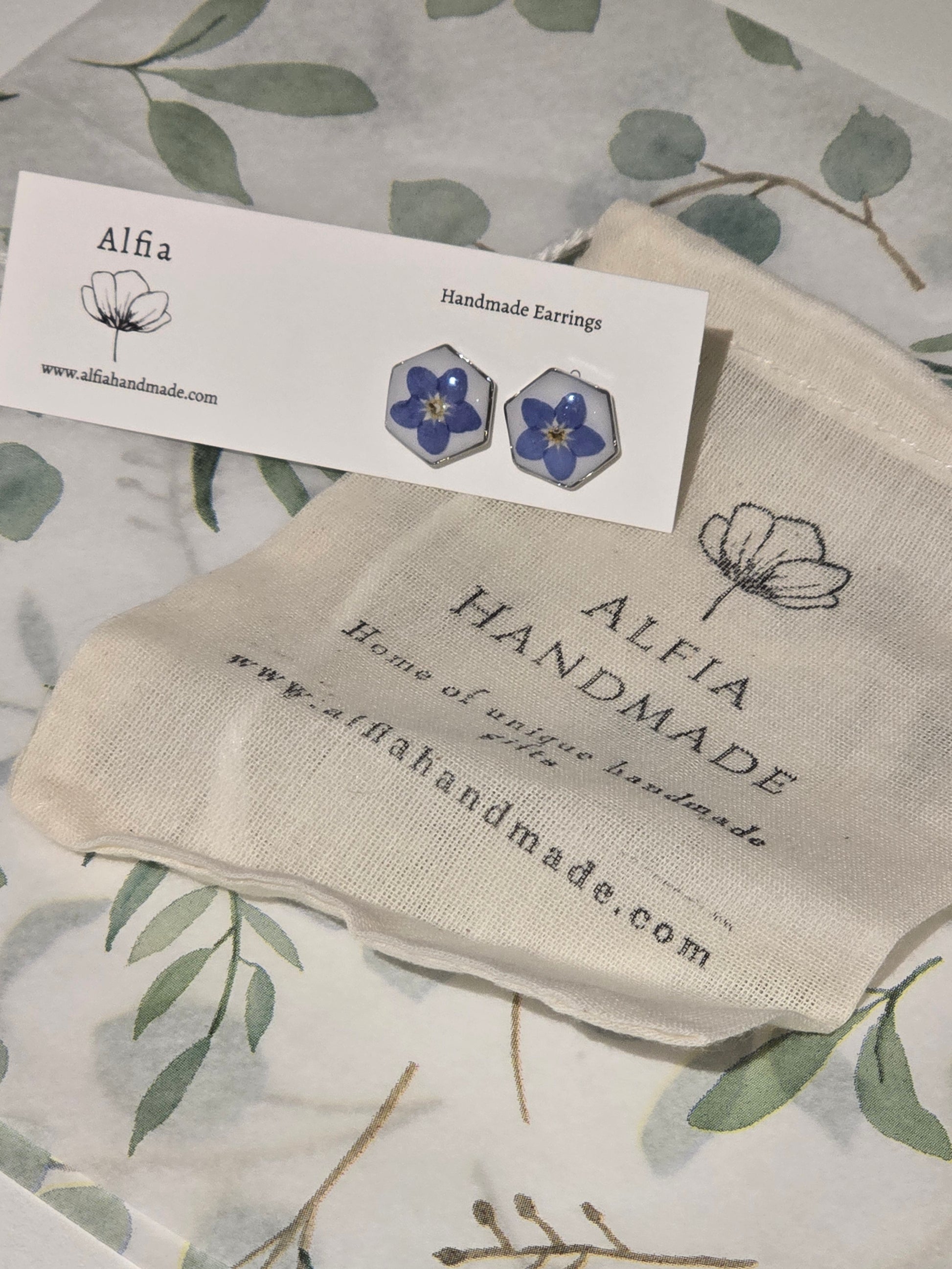 Forget Me Not Studs | Botanical Resin Jewellery | Pressed Flowers | Silver Jewellery - Alfia