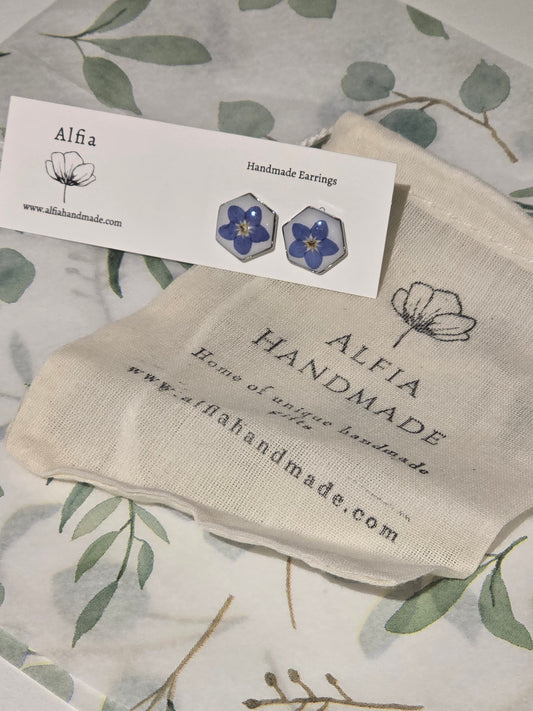 Forget Me Not Studs | Botanical Resin Jewellery | Pressed Flowers | Silver Jewellery - Alfia